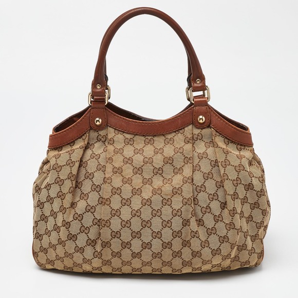 GUCCI Beige/Brown GG Canvas and Leather Medium Sukey Tote - Picture 4 of 8